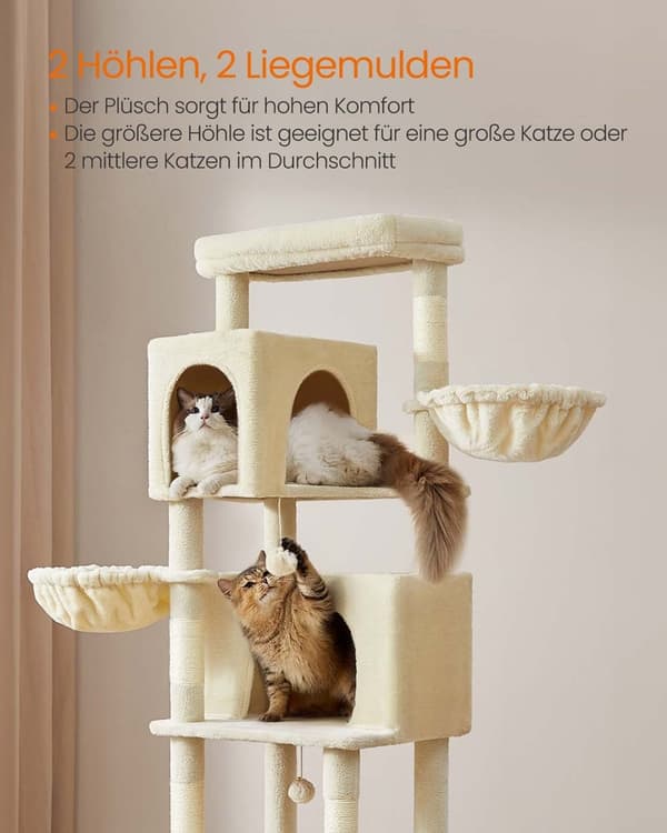 Rootz Cat Tree Tower - Scratching Post - Kitty Condos - Sisal Rope - 190,7 cm hög - 59 cm x 48 cm x 190,7 cm - Hållbar och stilfull design