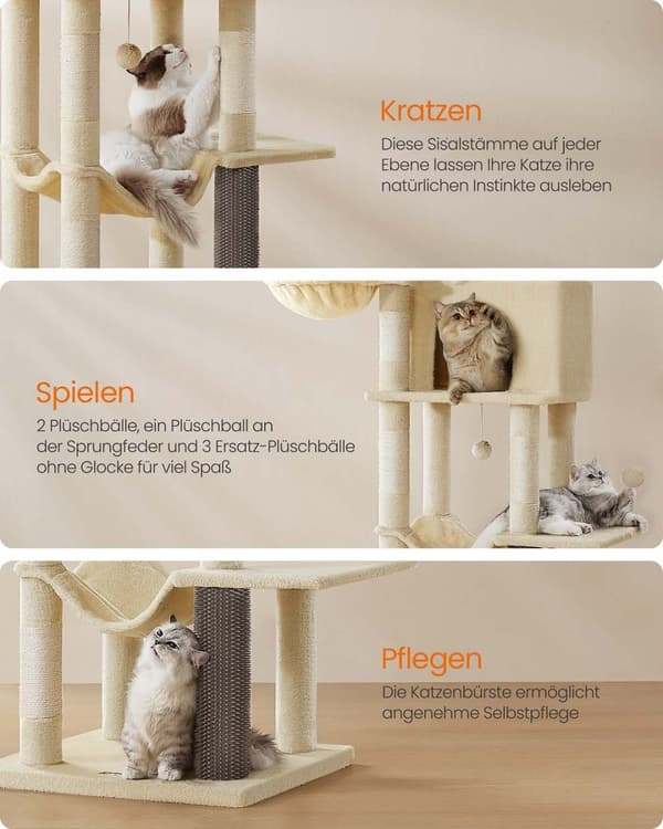 Rootz Cat Tree Tower - Scratching Post - Kitty Condos - Sisal Rope - 190,7 cm hög - 59 cm x 48 cm x 190,7 cm - Hållbar och stilfull design