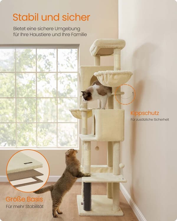 Rootz Cat Tree Tower - Scratching Post - Kitty Condos - Sisal Rope - 190,7 cm hög - 59 cm x 48 cm x 190,7 cm - Hållbar och stilfull design
