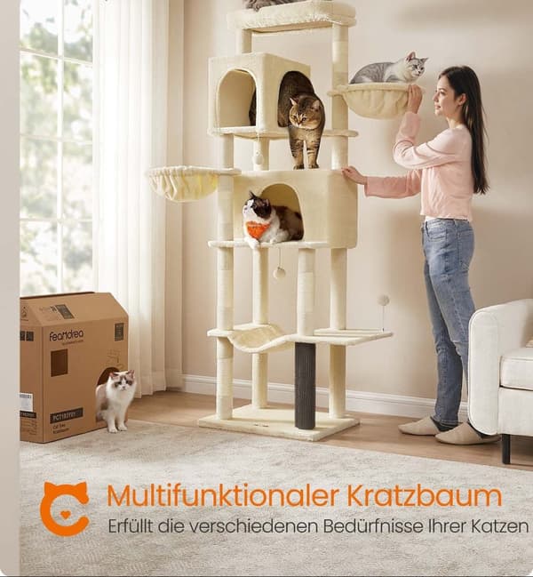 Rootz Cat Tree Tower - Scratching Post - Kitty Condos - Sisal Rope - 190,7 cm hög - 59 cm x 48 cm x 190,7 cm - Hållbar och stilfull design
