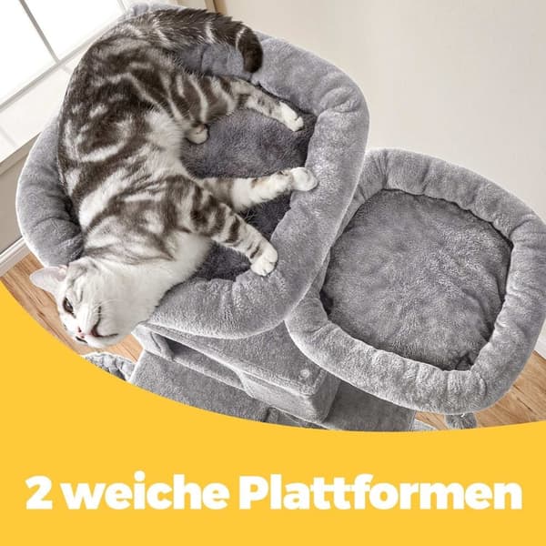 Rootz Cat Tree - Scratching Post - Climbing Tree - Space -Saving Amusement Park - 60 x 50 x 206 cm - Grå - Plush & Sisal