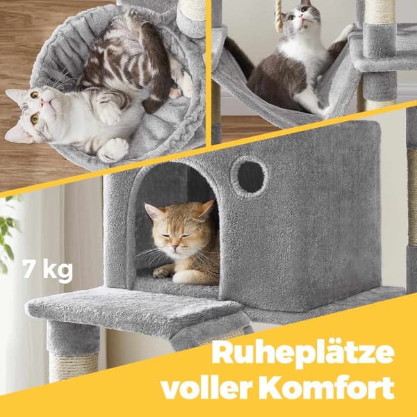 Rootz Cat Tree - Scratching Post - Climbing Tree - Space -Saving Amusement Park - 60 x 50 x 206 cm - Grå - Plush & Sisal