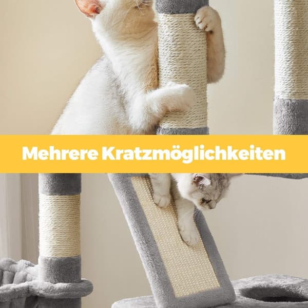 Rootz Cat Tree - Scratching Post - Climbing Tree - Space -Saving Amusement Park - 60 x 50 x 206 cm - Grå - Plush & Sisal