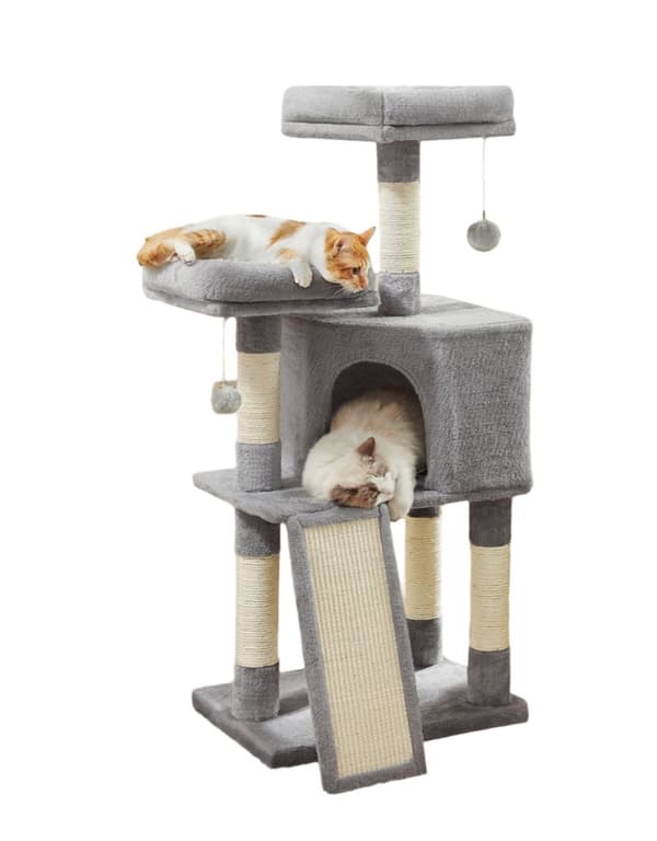 Rootz Cat Tree - Scratching Post - Cat Tower - Space -Saving Design - 50 X 35 X 115 CM - Mysig grotta + 2 -plattformar för lek och avkoppling