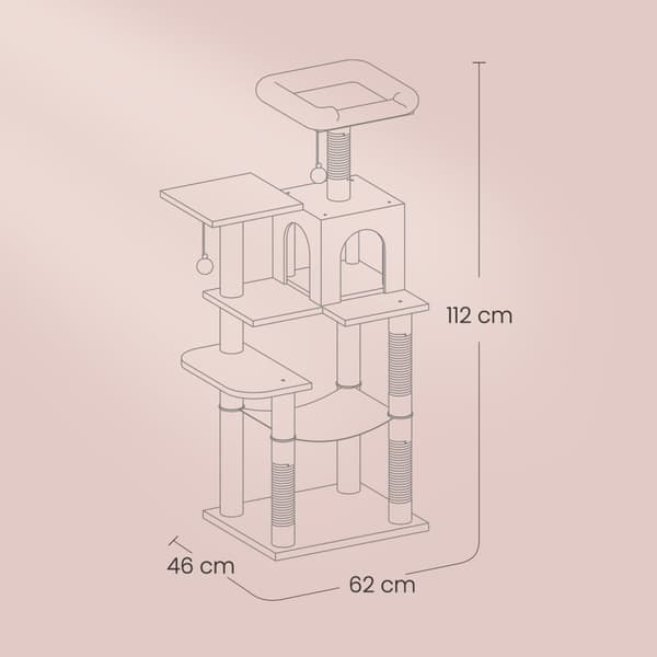 Rootz Multi -Storey Cat Tree - Scratching Post - Cat Tower - Cave & Hammock - Space Saver - 45 x 35 x 112 cm