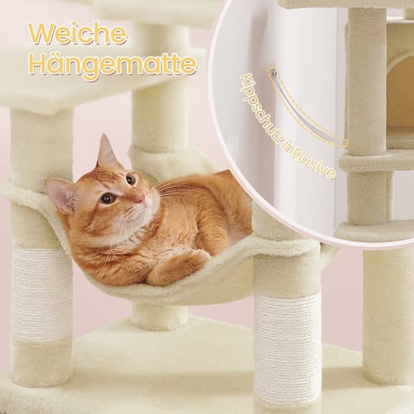 Rootz Multi -Storey Cat Tree - Scratching Post - Cat Tower - Cave & Hammock - Space Saver - 45 x 35 x 112 cm