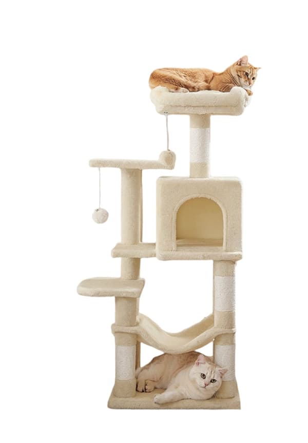 Rootz Multi -Storey Cat Tree - Scratching Post - Cat Tower - Cave & Hammock - Space Saver - 45 x 35 x 112 cm