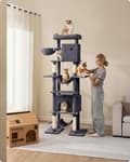 Miniatyrbillede 2 af 6: Rootz Large Scratching Tree - Cat Tower - Pet Playhouse - 201 cm høj platform med stabilitet - 78 cm x 48 cm x 201 cm - Grå