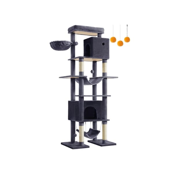 Rootz Large Scratching Tree - Cat Tower - Pet Playhouse - 201 cm høj platform med stabilitet - 78 cm x 48 cm x 201 cm - Grå