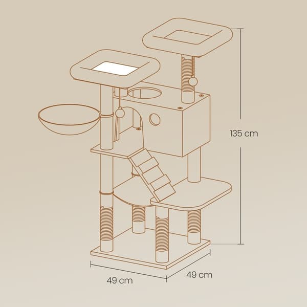 Rootz Suuri kissan naarmuuntuminen - Cat Tree - naarmuuntuminen - pehmeä muhkea kansi - 49 cm x 49 cm x 135 cm