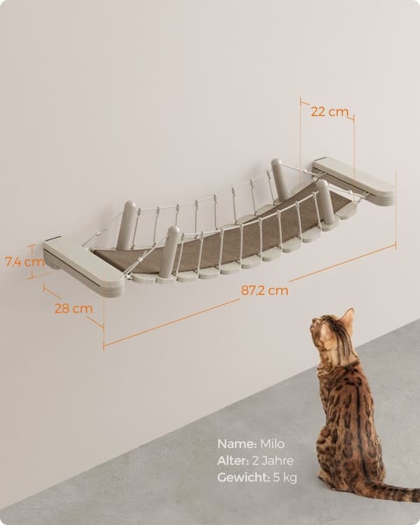Rootz No. 003 Cat Bridge - Vægmonteret Cat Walkway - Feline Adventure Path - Holdbar & Stylish - 87,2 cm x 28 cm x 13,8 cm