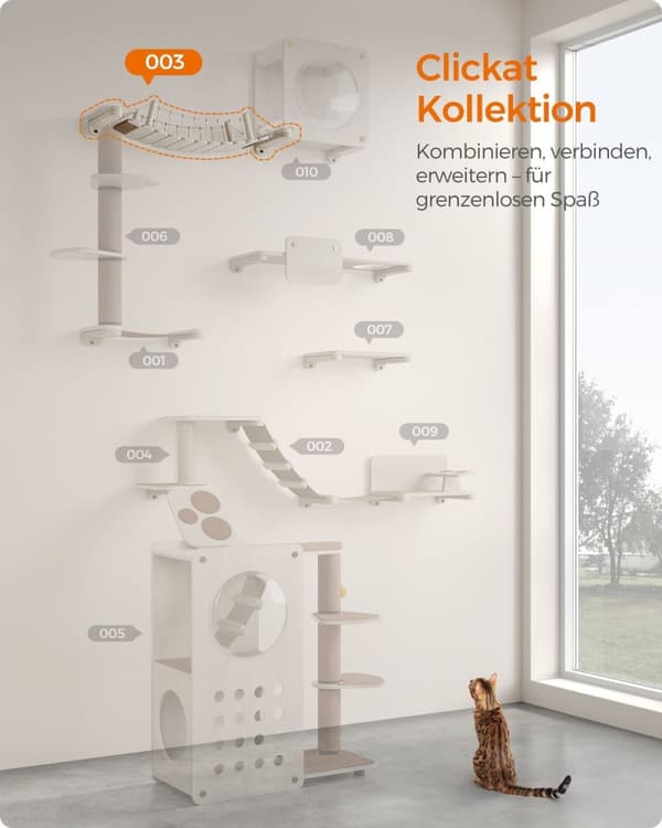 Rootz No. 003 Cat Bridge - Vægmonteret Cat Walkway - Feline Adventure Path - Holdbar & Stylish - 87,2 cm x 28 cm x 13,8 cm