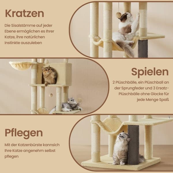 Rootz multi -våningar kattträd - skrapning efter kitty lägenhet - sisal stabilitet - 57 cm x 45 cm x 175 cm