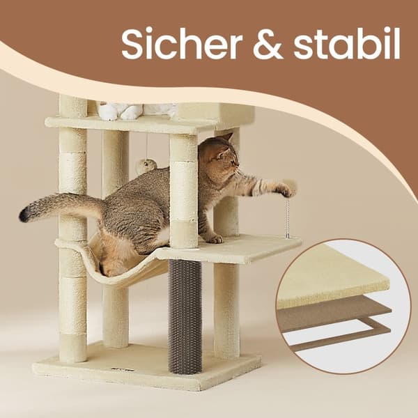 Rootz multi -våningar kattträd - skrapning efter kitty lägenhet - sisal stabilitet - 57 cm x 45 cm x 175 cm