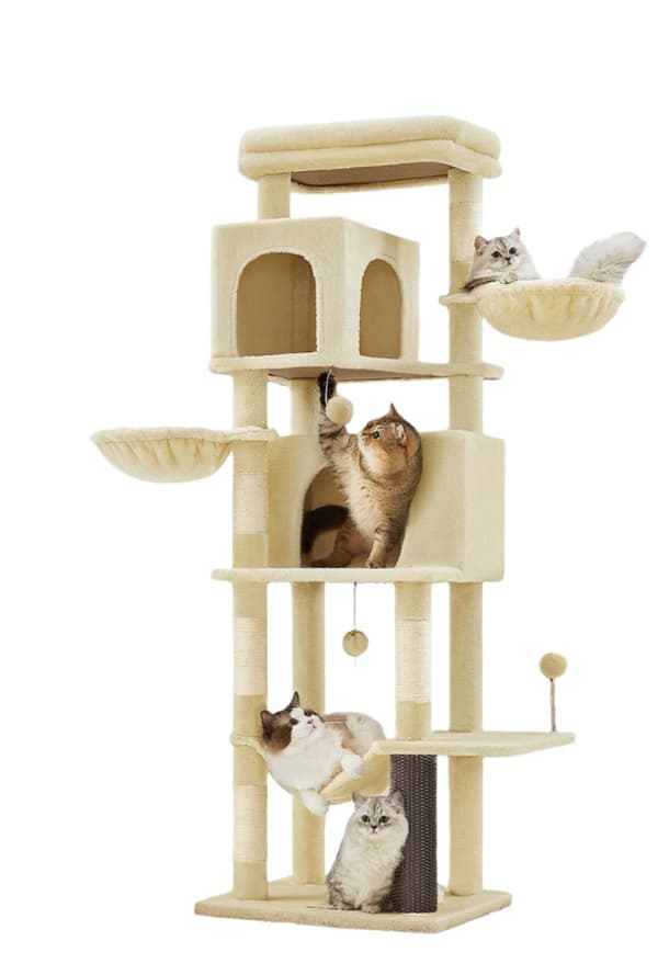 Rootz multi -våningar kattträd - skrapning efter kitty lägenhet - sisal stabilitet - 57 cm x 45 cm x 175 cm