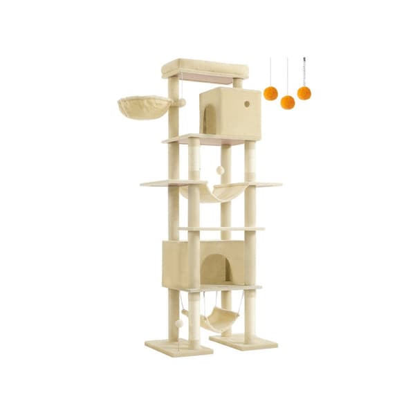 Rootz Large Cat Tree - Cat Scratching Post - Plush Pet Tower - 201 CM High With Platform - Brown - 78cm x 48 cm x 201 cm