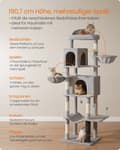 Miniatyrbillede 3 af 7: Rootz Scratching Tree - Cat Climbing Tower - Feline Activity Center - 190,7 cm høj - 2 huler - 59 cm x 48 cm x 190,7 cm - Grå