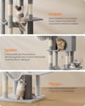 Miniatyrbillede 5 af 7: Rootz Scratching Tree - Cat Climbing Tower - Feline Activity Center - 190,7 cm høj - 2 huler - 59 cm x 48 cm x 190,7 cm - Grå