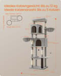 Miniatyrbillede 6 af 7: Rootz Scratching Tree - Cat Climbing Tower - Feline Activity Center - 190,7 cm høj - 2 huler - 59 cm x 48 cm x 190,7 cm - Grå
