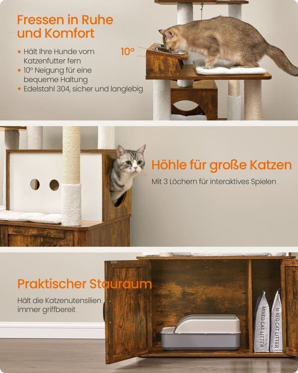 Rootzin naarmuuntuva puu pentuekaapista - Cat Tower - Pet -leikkikenttä - tilaa säästävä muotoilu - 80 cm x 49 cm x 170 cm, valkoinen ja ruskea