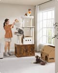 Pikkukuva 2 / 6: Rootzin naarmuuntuva puu pentuekaapista - Cat Tower - Pet -leikkikenttä - tilaa säästävä muotoilu - 80 cm x 49 cm x 170 cm, valkoinen ja ruskea
