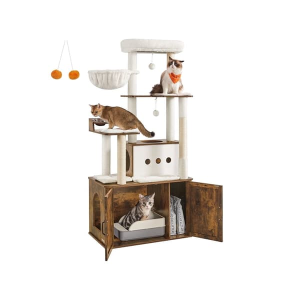 Rootzin naarmuuntuva puu pentuekaapista - Cat Tower - Pet -leikkikenttä - tilaa säästävä muotoilu - 80 cm x 49 cm x 170 cm, valkoinen ja ruskea