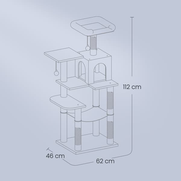Rootz Scratching Post Cat Tree - Multi -Storey Cat Condo - Pet Tower - Sisal Trunks - 45 x 35 x 112 cm