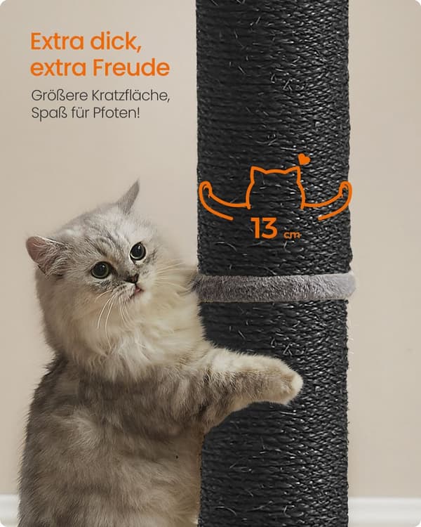 Rootz Scratch Tree - Cat Climbing Tower - Pet Play Tower - Hållbar sisal - 50 cm x 40 cm x 85 cm - Svart och grått