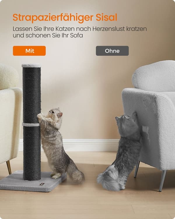 Rootz Scratch Tree - Cat Climbing Tower - Pet Play Tower - Hållbar sisal - 50 cm x 40 cm x 85 cm - Svart och grått