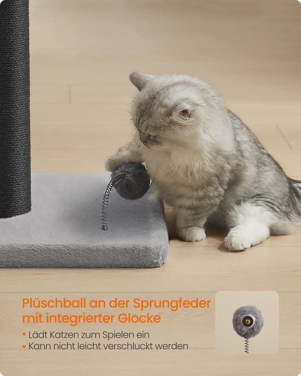 Rootz Scratch Tree - Cat Climbing Tower - Pet Play Tower - Hållbar sisal - 50 cm x 40 cm x 85 cm - Svart och grått