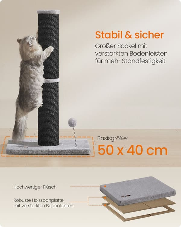 Rootz Scratch Tree - Cat Climbing Tower - Pet Play Tower - Hållbar sisal - 50 cm x 40 cm x 85 cm - Svart och grått