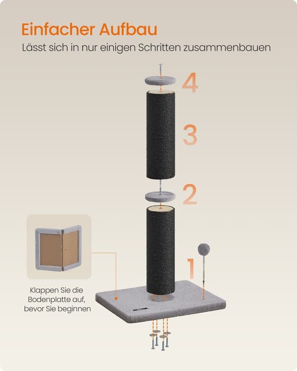 Rootz Scratch Tree - Cat Climbing Tower - Pet Play Tower - Hållbar sisal - 50 cm x 40 cm x 85 cm - Svart och grått