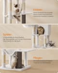 Miniatyrbild 5 av 7: Rootz Scratch Tree - Cat Tower - Cat Climbing Post - 2 Caves & Nozles - 175cm Tall, White, Wood Chipboard, Sisal - 57x45x175cm