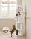 Miniatyrbild 7 av 7: Rootz Scratch Tree - Cat Tower - Cat Climbing Post - 2 Caves & Nozles - 175cm Tall, White, Wood Chipboard, Sisal - 57x45x175cm