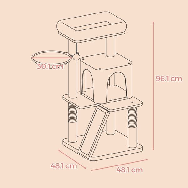 Rootz Ultimate Cat Tree - Stor platform - Scratching Post - Plush & Sisal - 48,1 x 48,1 x 96,1 cm