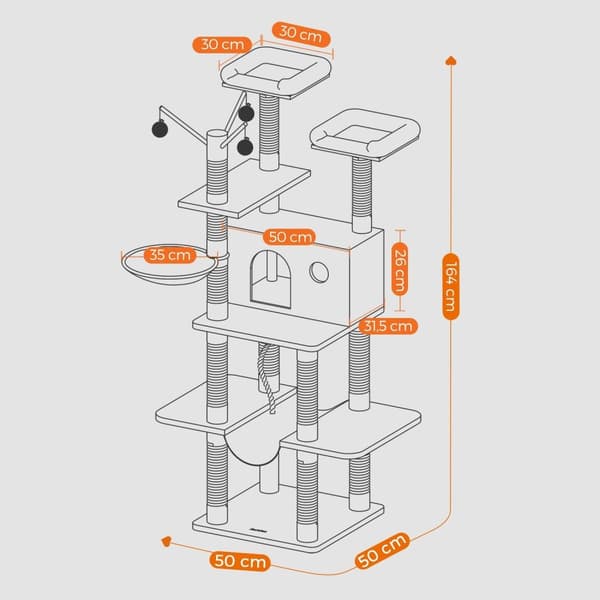 Rootz XXL Cat Tree Scratching Post - Cat Playground - Pet Activity Tower - Stabilitet och komfort - 50 x 50 x 164 cm