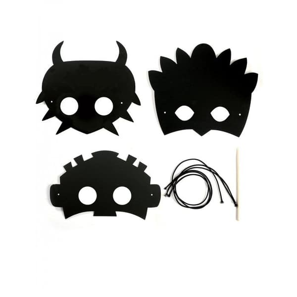 3 platta skrapmasker i kartong Aventure - Svart