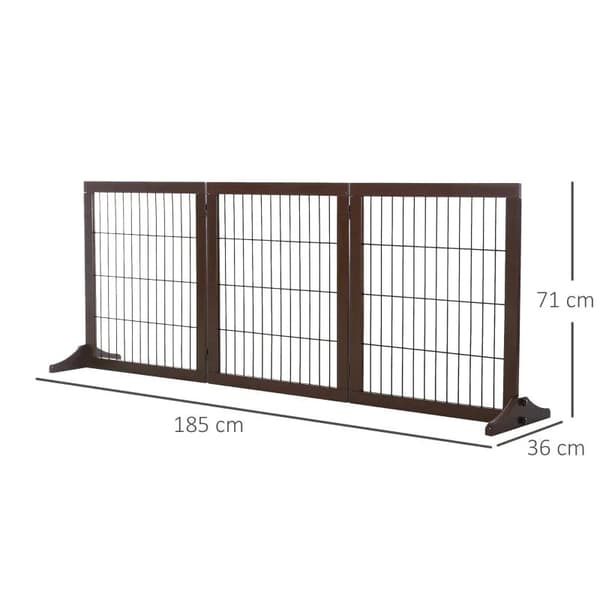 Rootz Barriär För Hundar - Säkerhetsport - Hundgrind - Trappgrind - Vikbar Hundspärr - Dörrgrind - Brun - 185 x 36 x 71 cm