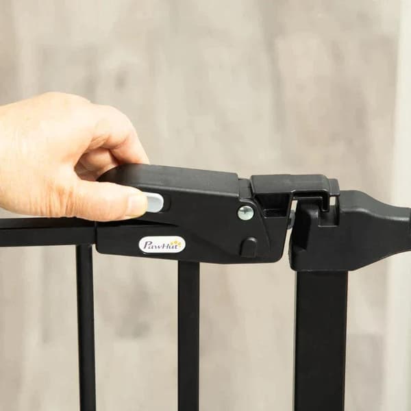 Rootz Dog Barrier - Oven portti - Lemmikkien portti - Kulmassa säädettävä - Taitettava portti automaattisesti sulkeutuvalla ovella - 3 paneelia - Must