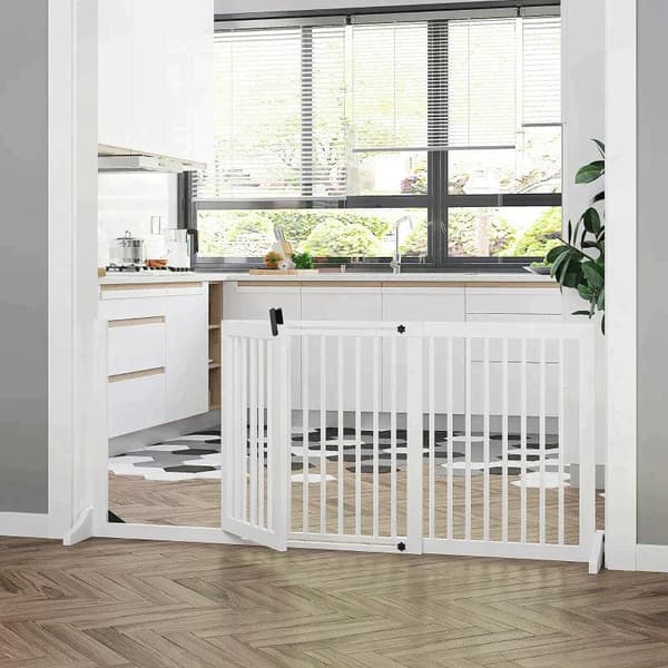 Rootz Pet Gate - Hundport - Hundspärr - Säkerhetsport - Vit - 113-166 x 36 x 71 cm