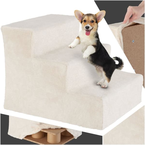 Kæledyrstrappe Paw Path med plysbetræk 37 x 45 x 34,5 cm - sand