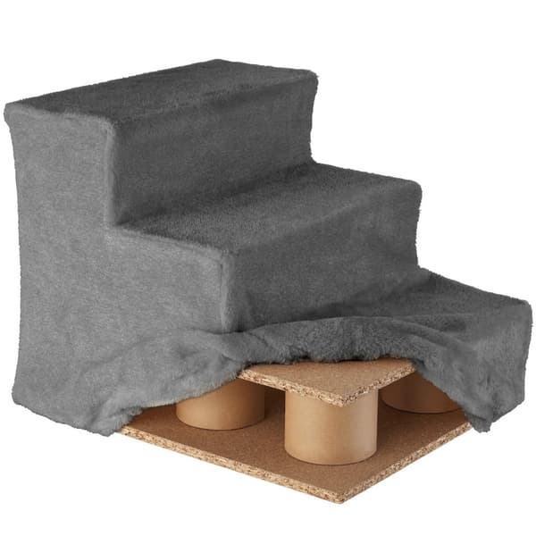 Kæledyrstrappe Paw Path med plysbetræk 37 x 45 x 34,5 cm - grå