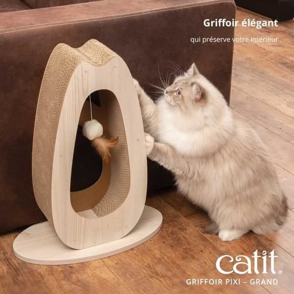 Kattklös - CATIT - Pixi Stor - Med tygboll och fjäder - Utseende ek naturlig