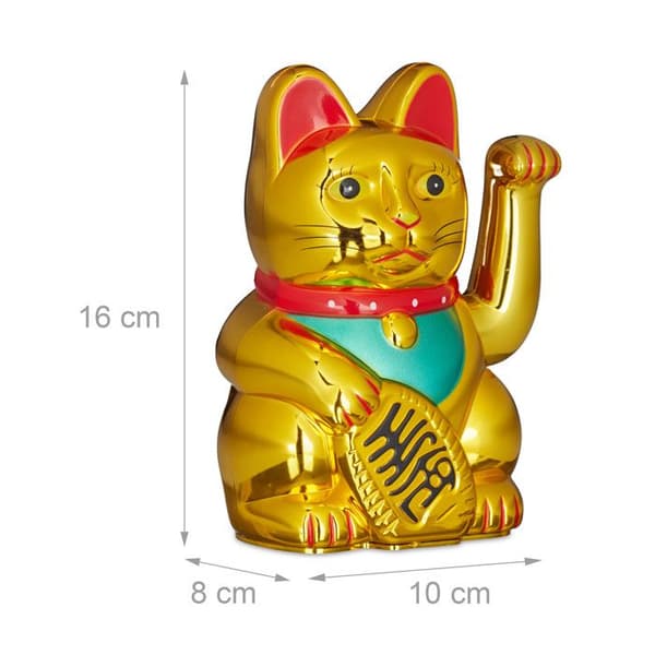 Relaxdays Maneki-Neko kinesisk lyckokatt 16 cm Asien Kina Japan Thailand, guld.
