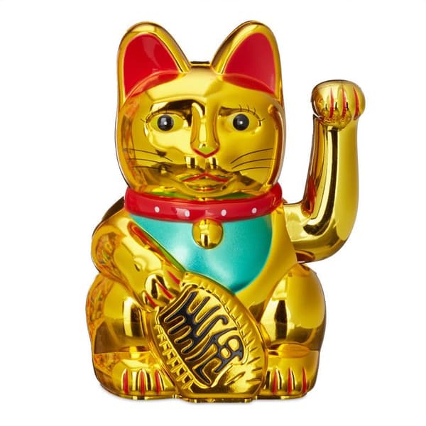 Relaxdays Maneki-Neko kinesisk lyckokatt 16 cm Asien Kina Japan Thailand, guld.