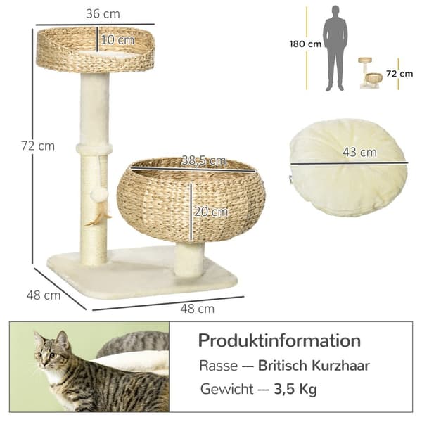 Klätterträd för Katt 72 cm med Bäddar & Lekboll