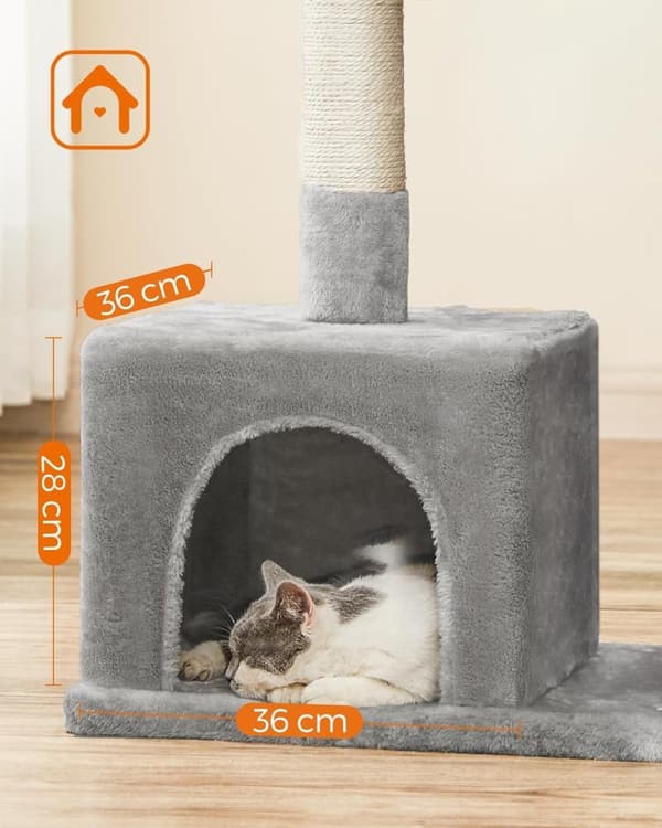 Klösträ, kompakt klösträ för katt med 2 hus, ljusgrå