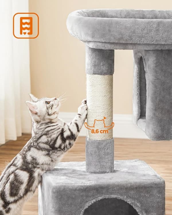Klösträ, kompakt klösträ för katt med 2 hus, ljusgrå
