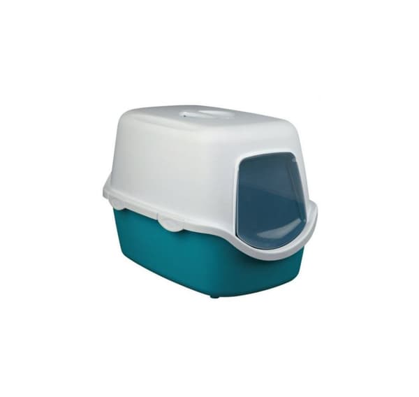 Vico kattsandsfack, med huva, 40 × 40 × 56 cm, turkos/vit