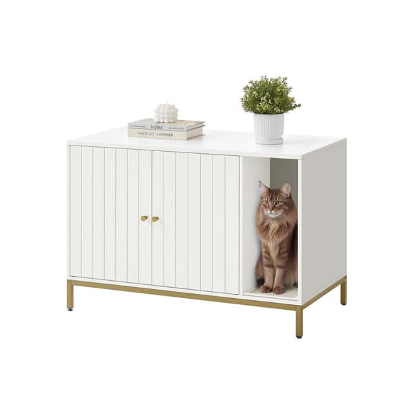Kattlåda Skåp, Feandrea PCL007W01, 80x50x55 cm, Vit-Guld